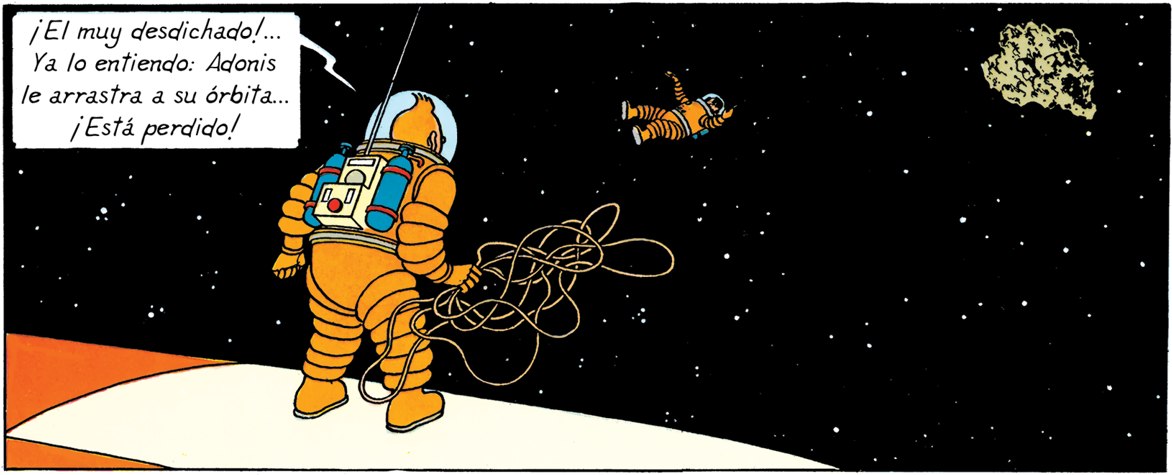 Tintin et Haddock dans l'espace dans On a marché sur la Lune